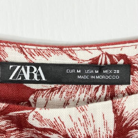 NWOT ZARA Skirt M Wrap Ruffle Midi Floral Linen Blend Button Waist Burgundy - Picture 7 of 13